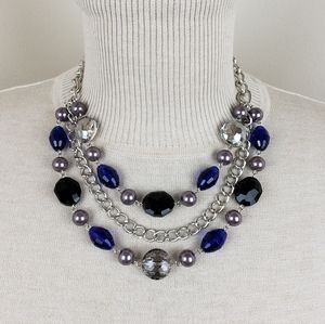 Black & Blue with Gray Pearl Neck & Ear Set